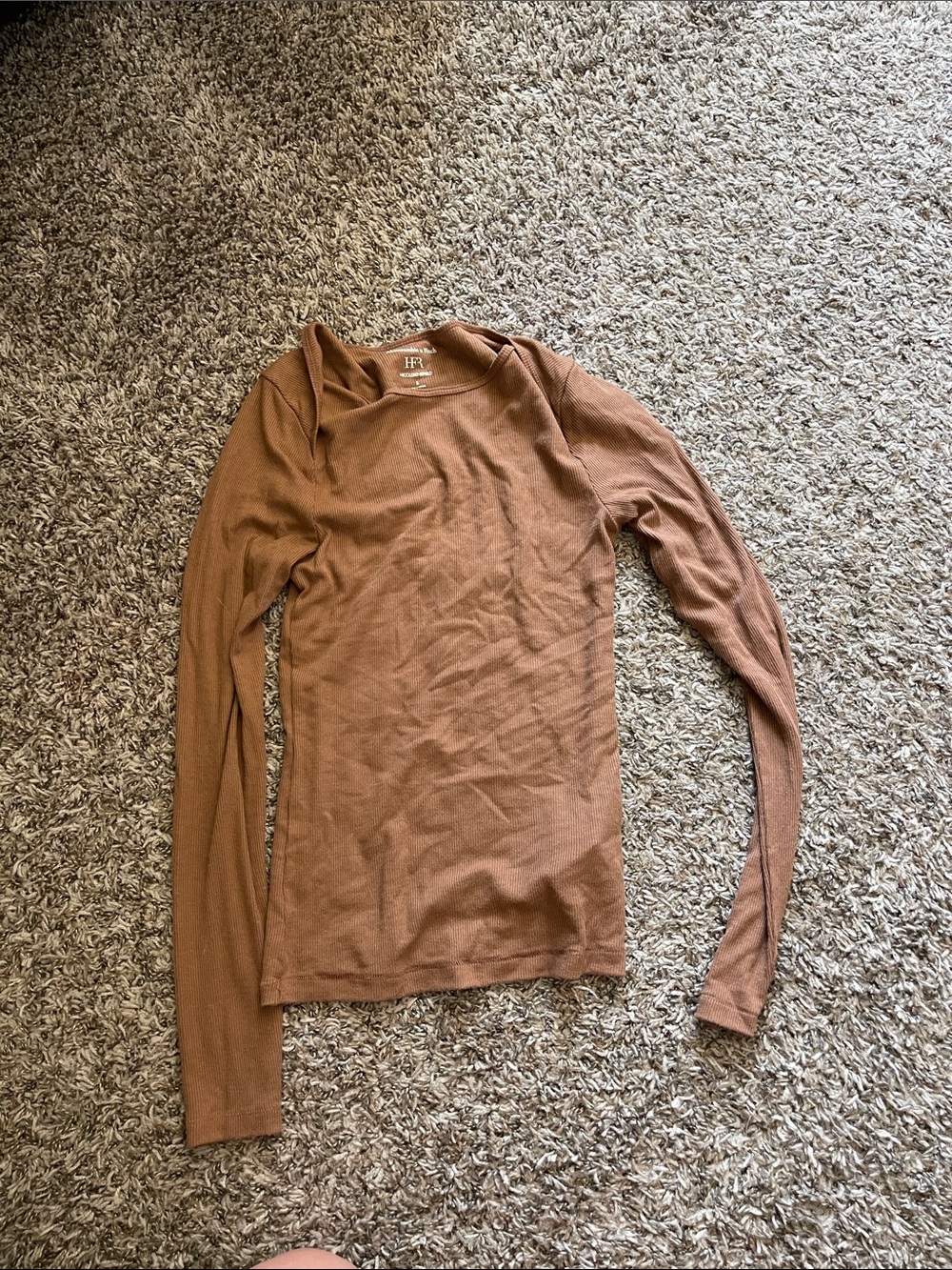 Abercrombie & Fitch Long Sleeve Ribbed Crew in Rust Brown